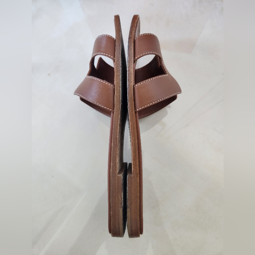 Brown Olympe Leather Slide Sandals - Picture 8 of 14